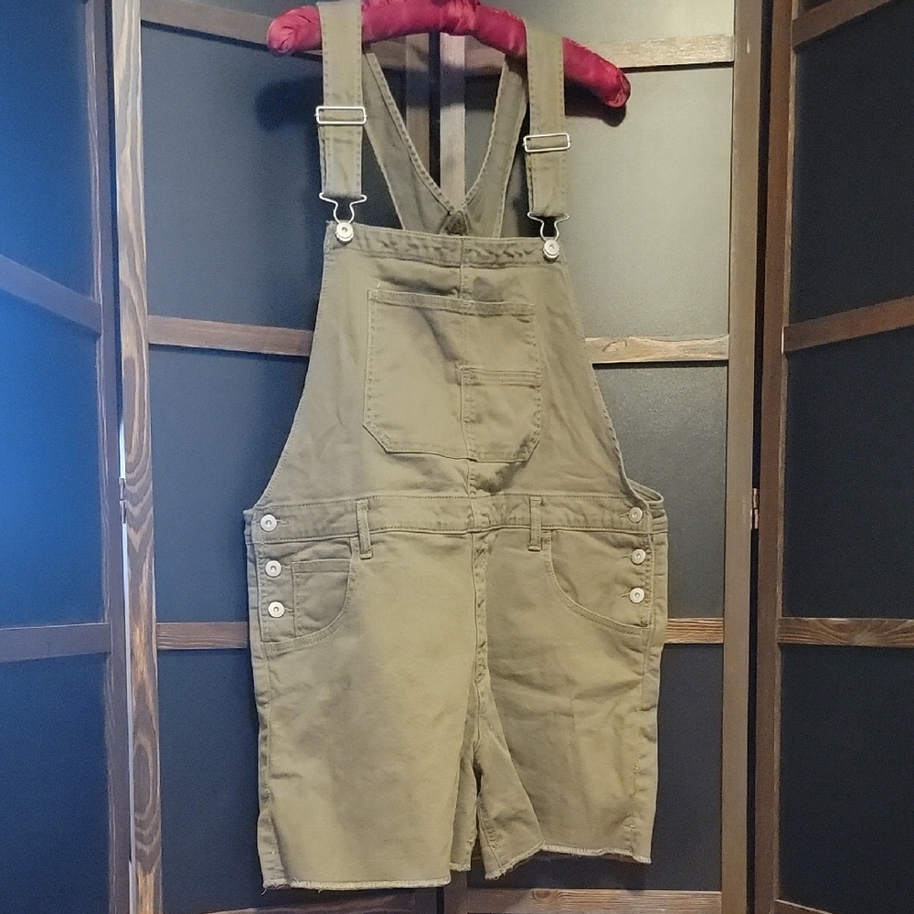No Boundaries Olive Green Overall Shorts - Juniors XXL